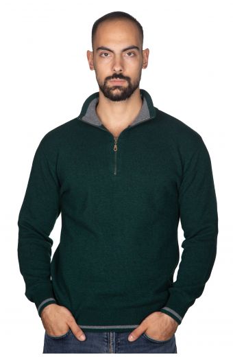 Αντρικό πουλόβερ μάλλινο με γιακά και φερμουάρ - Κυπαρισσί 9830A