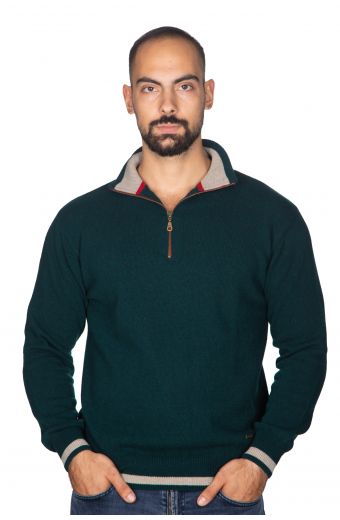 Αντρικό πουλόβερ μάλλινο με γιακά και φερμουάρ - Κυπαρισσί 3790A