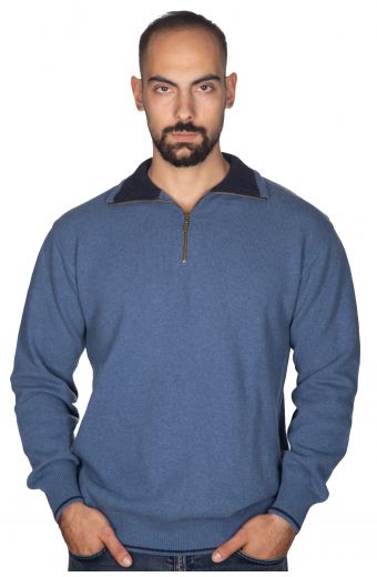 Αντρικό πουλόβερ μάλλινο με γιακά και φερμουάρ - Ραφ 3767A