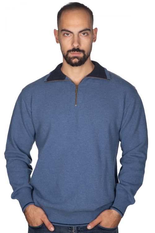 Αντρικό πουλόβερ μάλλινο με γιακά και φερμουάρ - Ραφ 3767A
