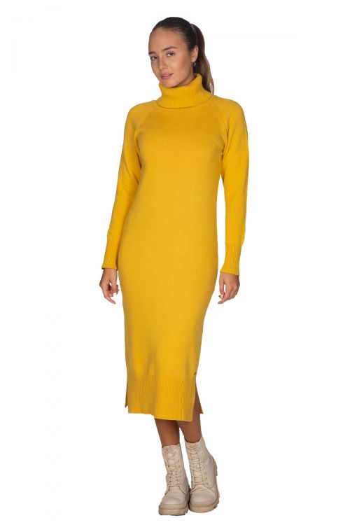 Φόρεμα με χαλαρό γιακά από κασμίρ- κίτρινο 10483