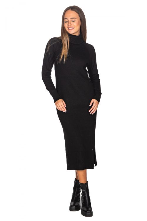 Φόρεμα με χαλαρό γιακά από κασμίρ- Μαύρο 10889