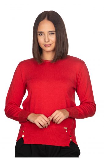 Μπλούζα με μαλλί και βαμβάκι -  Κόκκινο 12408