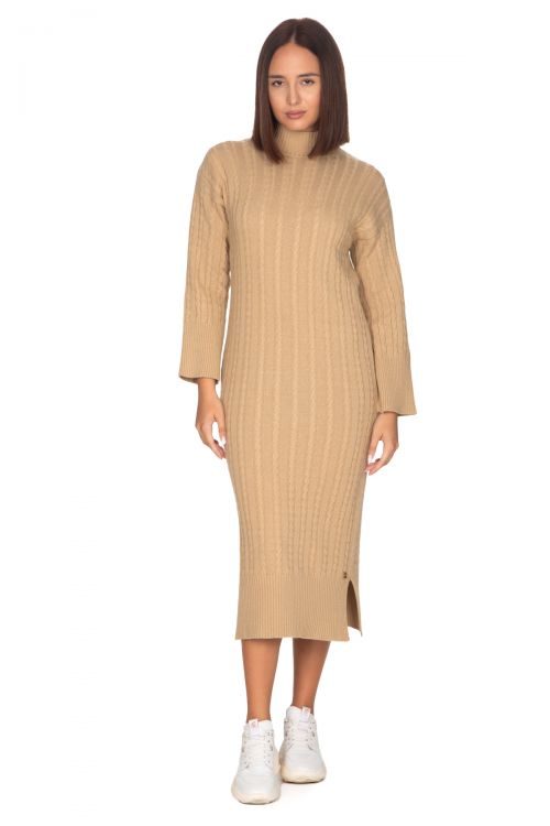 Φόρεμα με χαλαρό γιακά από κασμίρ με κοτσίδες- Ταμπά12548