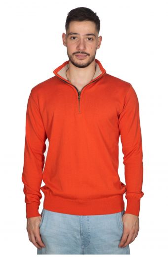 Αντρική μπλούζα με γιακά και φερμουάρ απο βαμβάκι και μαλλί- Πορτοκαλί 12677