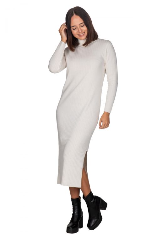 Φόρεμα πλεκτό με όρθιο γιακά από κασμίρ- Χρώμα εκρού 12800