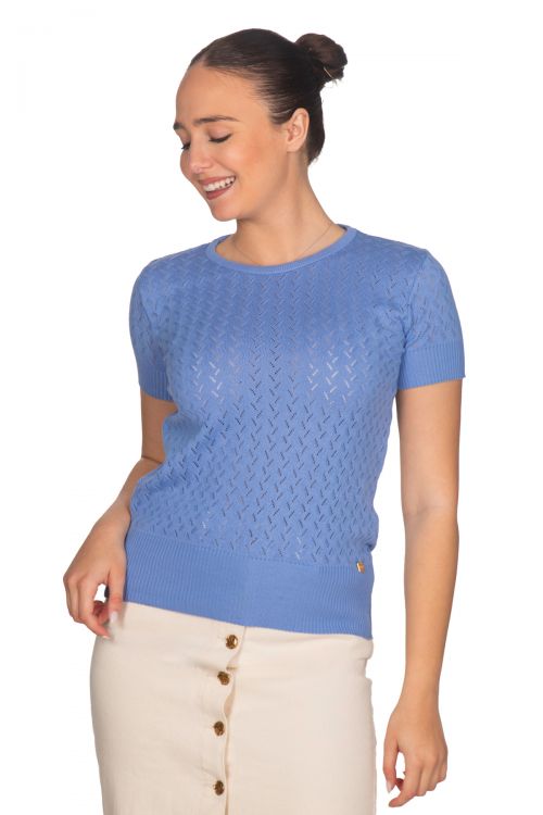Βαμβακερή μπλούζα κοντομάνικη, με οργανικό βαμβάκι - Σιέλ 13077